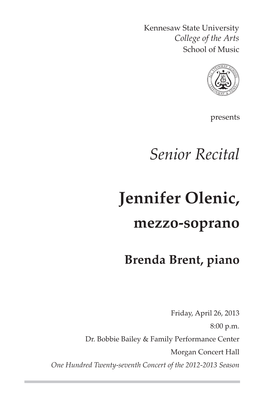 Senior Recital: Jennifer Olenic, Mezzo-Soprano