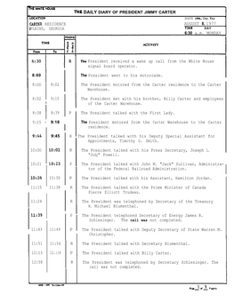 AUGUST 8, 1977 PLAINS, GEORGIA TIME DAY 6:30 A.M