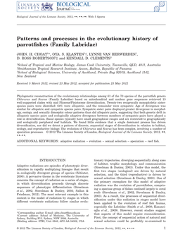 Patterns and Processes in the Evolutionary History of Parrotfishes
