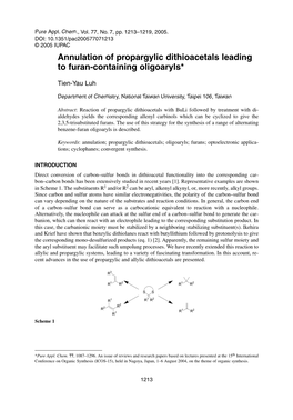 Annulation of Propargylic Dithioacetals Leading to Furan-Containing Oligoaryls*