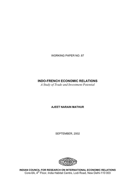 INDO-FRENCH ECONOMIC RELATIONS a Study of Trade and Investment Potential