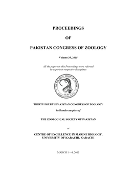 2015 " 35Th PAKISTAN CONGRESS of ZOOLOGY (INTERNATIONAL) CENTRE OF