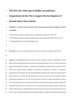 The First City-Wide Map of Shallow Groundwater Temperatures in the UK