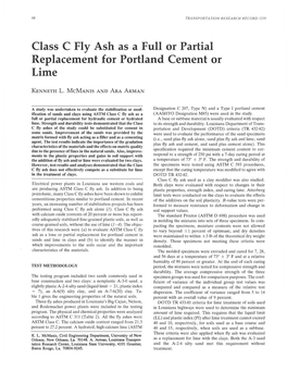 Class C Fly Ash As a Full Or Partial Replacement for Portland Cement Or Lime