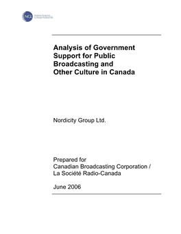 Analysis of Government Support for Public Broadcasting and Other Culture in Canada