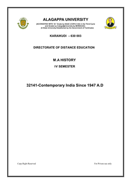 ALAGAPPA UNIVERSITY 32141-Contemporary India Since