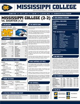 Mississippi College 2015 Football Game Notes