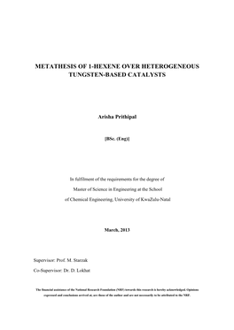 Metathesis of 1-Hexene Over Heterogeneous Tungsten-Based Catalysts