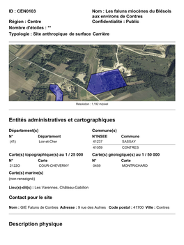 Cen0103 Les Faluns Miocenes Du Blesois Aux Environs De Contres