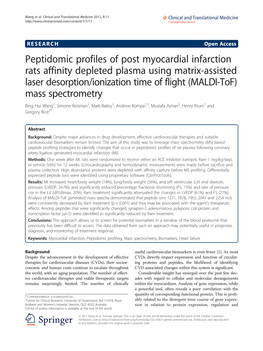 Peptidomic Profiles of Post Myocardial Infarction