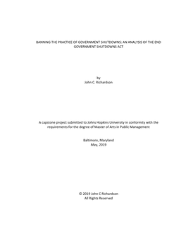 Banning the Practice of Government Shutdowns: an Analysis of the End Government Shutdowns Act