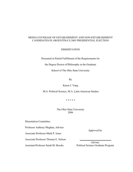 Media Coverage of Establishment and Non-Establishment Candidates in Argentina’S 2003 Presidential Election