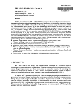 THE NEXT GENERATION CANDU 6 J.M. HOPWOOD XA0053559 Atomic Energy of Canada Ltd, Mississauga, Ontario, Canada