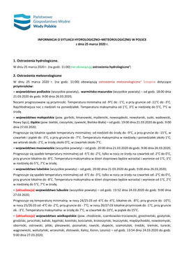 1. Ostrzeżenia Hydrologiczne. 2. Ostrzeżenia