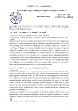 Species Diversity of the Genus Amanita Dill. Ex Boehm. (1760) in Chu Yang Sin National Park, Daklak, Vietnam