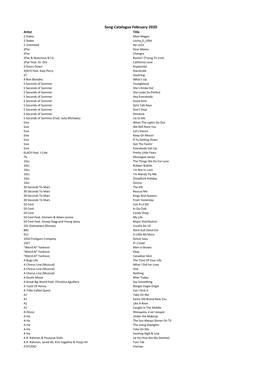 Song Catalogue February 2020 Artist Title 2 States Mast Magan 2 States Locha E Ulfat 2 Unlimited No Limit 2Pac Dear Mama 2Pac Changes 2Pac & Notorious B.I.G