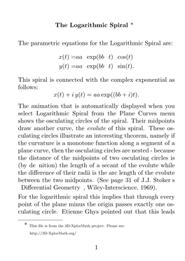 The Logarithmic Spiral * the Parametric Equations for The