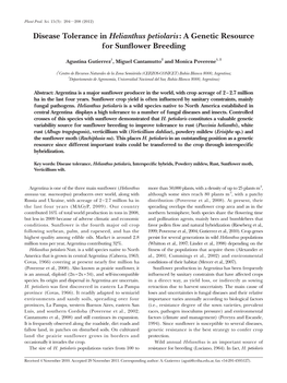 Disease Tolerance in Helianthus Petiolaris: a Genetic Resource for Sunflower Breeding