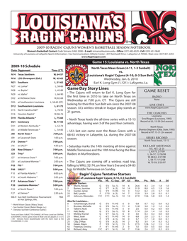 Game Day Story Lines • the Cajuns Will Return to Earl K