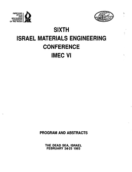 Sixth Israel Materials Engineering Conference Imec Vi