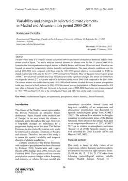 Variability and Changes in Selected Climate Elements in Madrid and Alicante in the Period 2000-2014