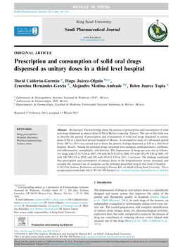 Prescription and Consumption of Solid Oral Drugs Dispensed As Unitary Doses in a Third Level Hospital