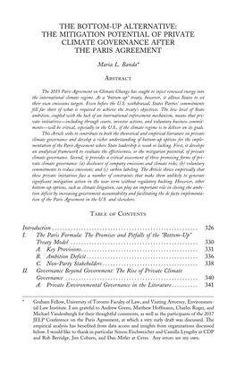 The Bottom-Up Alternative: the Mitigation Potential of Private Climate Governance After the Paris Agreement