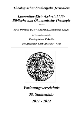 Vorlesungsverzeichnis 38. Studienjahr 2011