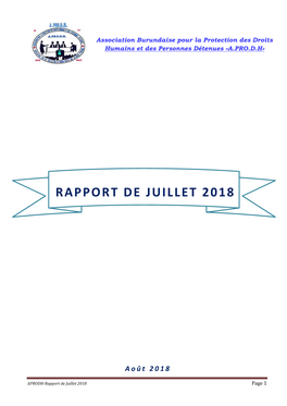 Rapport De Juillet 2018