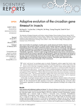 Adaptive Evolution of the Circadian Gene Timeout in Insects