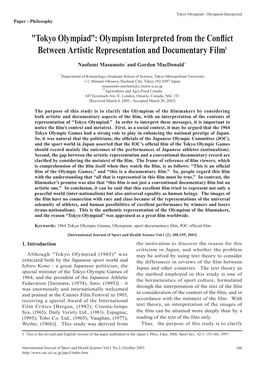 Tokyo Olympiad : Olympism Interpreted Paper : Philosophy