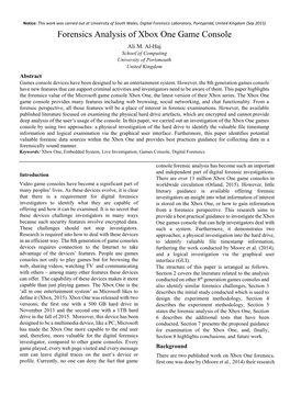 Forensics Analysis of Xbox One Game Console Ali M