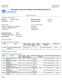 Description of Services Ordered and Certification Form 471 FCC Form