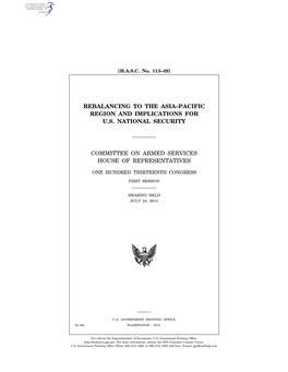 Rebalancing to the Asia–Pacific Region and Implications for U.S