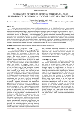 Scheduling of Shared Memory with Multi - Core Performance in Dynamic Allocator Using Arm Processor