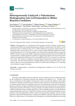 Valerolactone Hydrogenation Into 1,4-Pentanediol in Milder Reaction Conditions