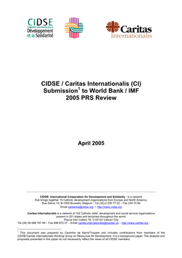 CIDSE / CI – Submission to World Bank / IMF 2005 PRS Review