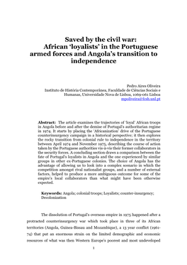 Saved by the Civil War: African 'Loyalists' in the Portuguese Armed Forces and Angola's Transition to Independence
