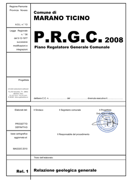 Comune Di Marano Ticino (NO) - 1 Studio Geologico F