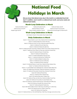 National Food Holidays in March