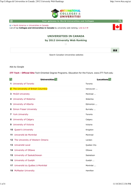 Top Colleges & Universities in Canada | 2012 University Web