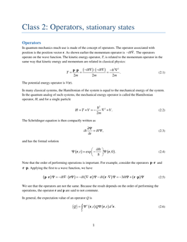 Class 2: Operators, Stationary States