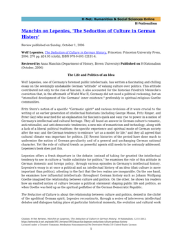 Manchin on Lepenies, 'The Seduction of Culture in German History'