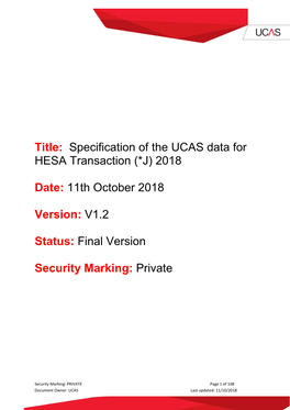 Specification for the UCAS Data for HESA (*J) 2018/19