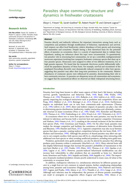 Parasites Shape Community Structure and Dynamics in Freshwater Crustaceans Cambridge.Org/Par