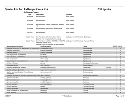 Species List For: Labarque Creek CA 750 Species Jefferson County Date Participants Location 4/19/2006 Nels Holmberg Plant Survey