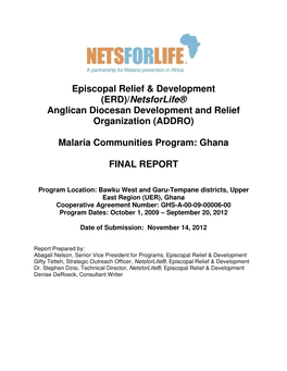 Netsforlife® Anglican Diocesan Development and Relief Organization (ADDRO)