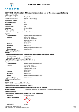 SDS EU 2PD Version #: 01 Issue Date: 25-March-2021 1 / 8 Hazard Statements H314 Causes Severe Skin Burns and Eye Damage