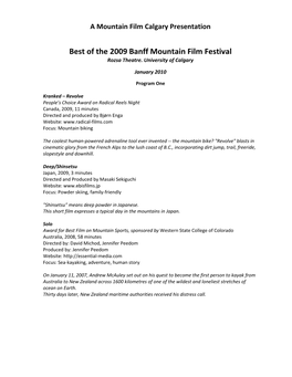 Best of the 2009 Banff Mountain Film Festival Rozsa Theatre