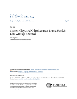 Emma Hardy's Late Writings Restored Jon Singleton Harding University, Jsingleton@Harding.Edu